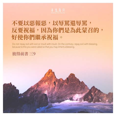 不要以惡報惡|彼得前書 3:9 不要以惡報惡，以辱罵還辱罵，倒要祝福，因為你們。